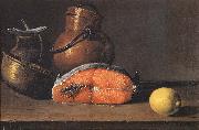 Still Life with Salmon, a Lemon and Three Vessels Luis Melendez